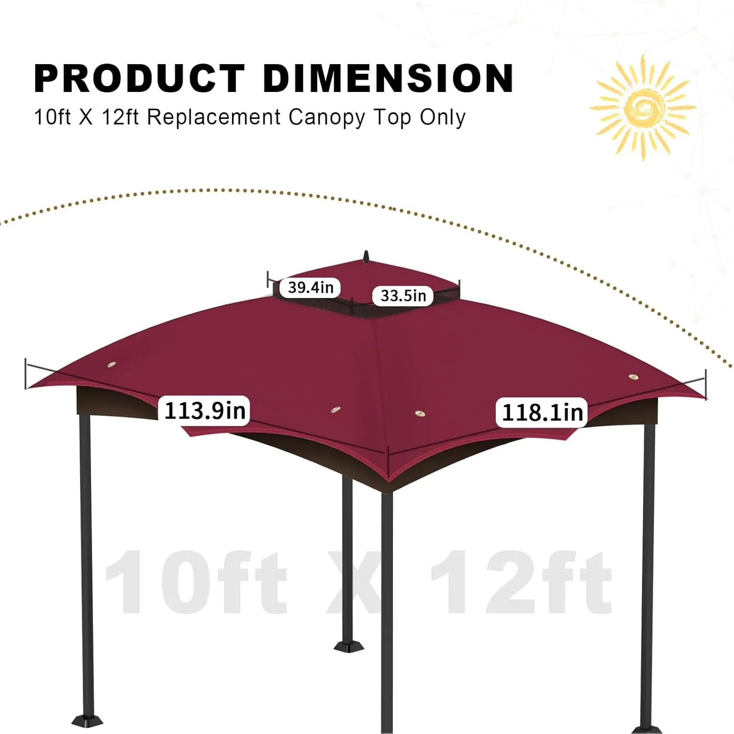 10x12 Replacement Gazebo Canopy Top Cover, Double Tiered Waterproof Canopy Roof for Lowe's Allen Roth Gazebo #GF-12S004B-1(Red)