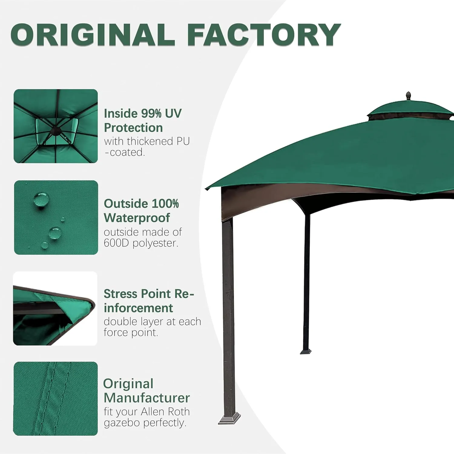 10X12 Replacement Gazebo Cover for Lowe's Gazebo Model #TPGAZ17-002C,TPGAZ17-002 (Forest Green)