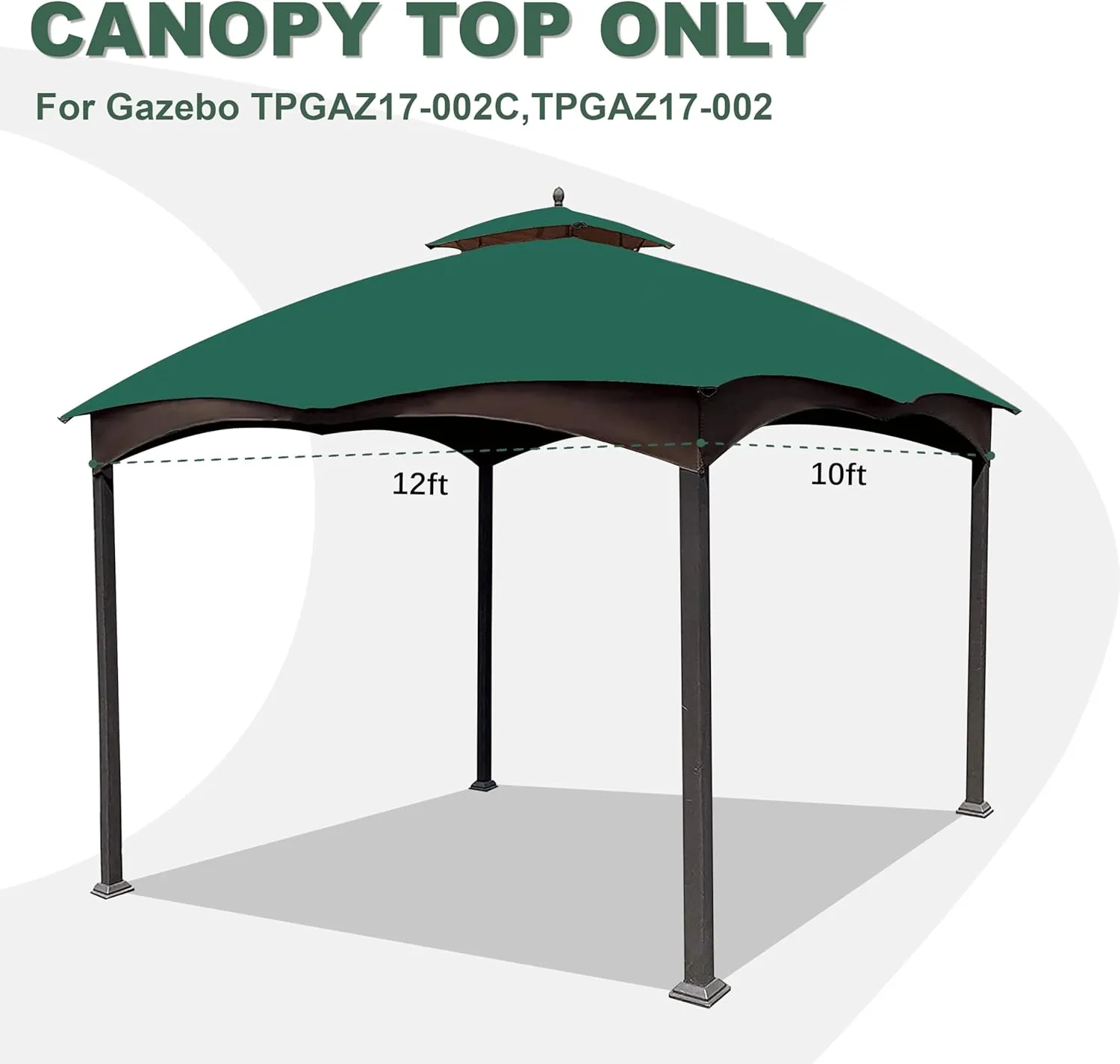 10X12 Replacement Gazebo Cover for Lowe's Gazebo Model #TPGAZ17-002C,TPGAZ17-002 (Forest Green)