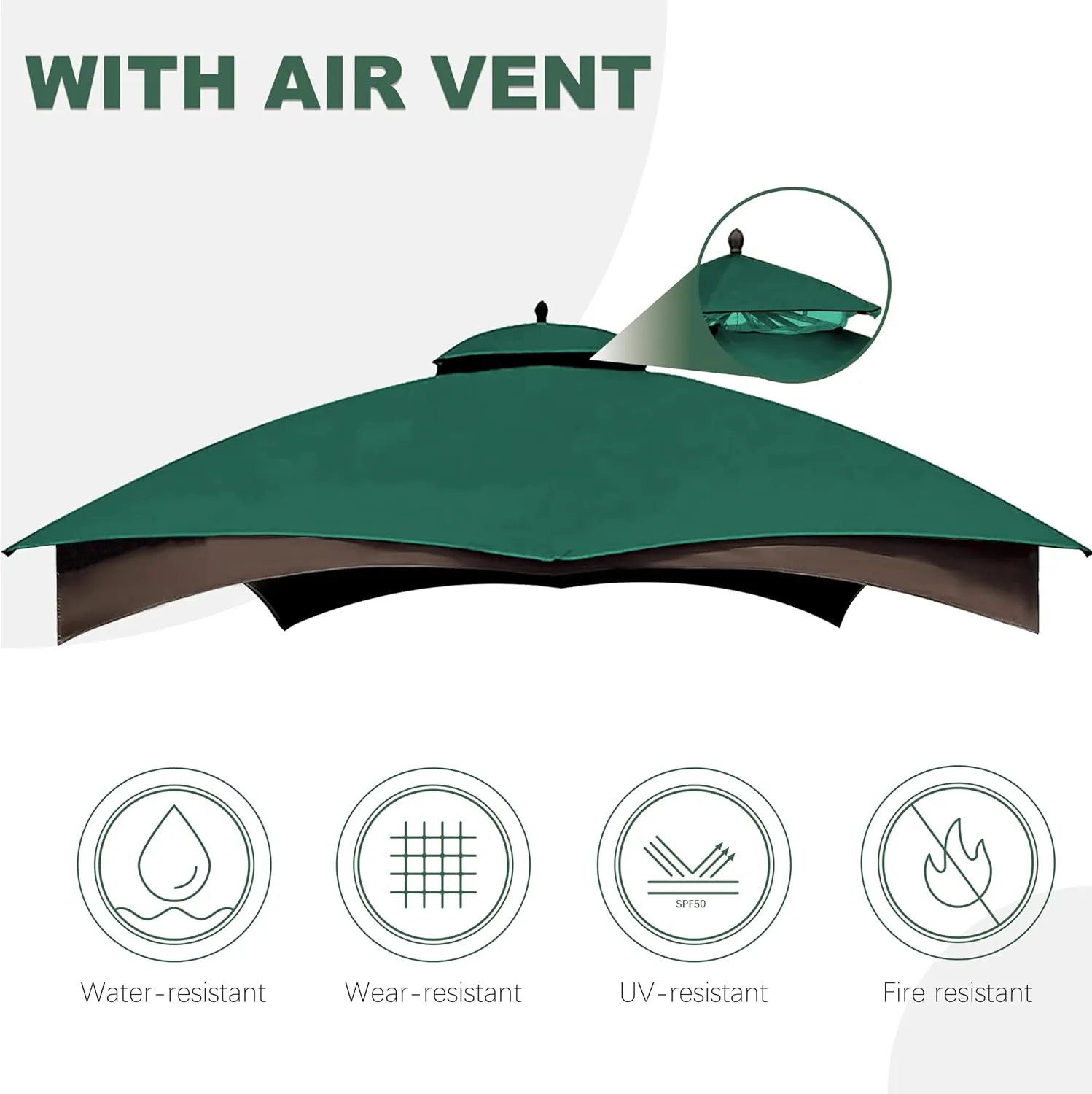 10X12 Replacement Gazebo Cover for Lowe's Gazebo Model #TPGAZ17-002C,TPGAZ17-002 (Forest Green)