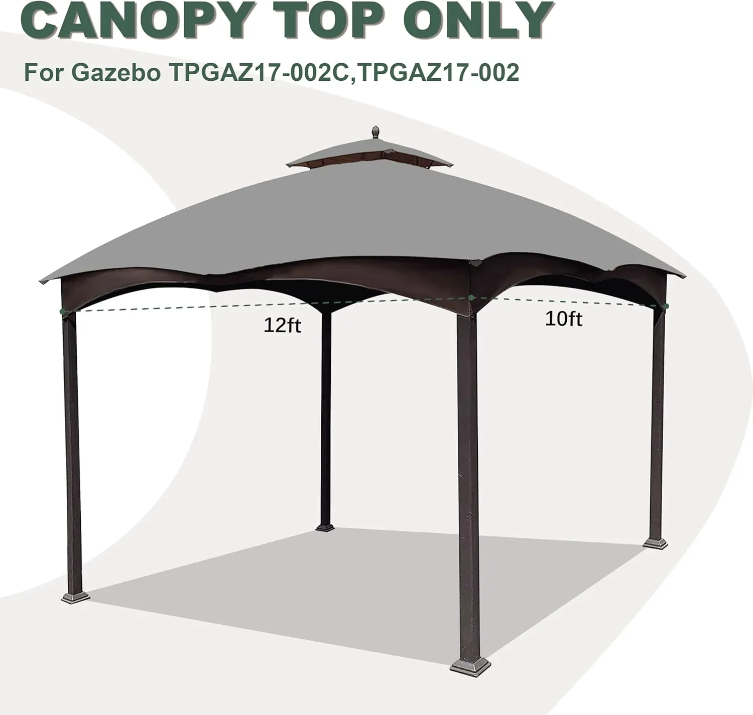 10X12 Replacement Gazebo Cover for Lowe's Gazebo Model #TPGAZ17-002C,TPGAZ17-002 (Grey)