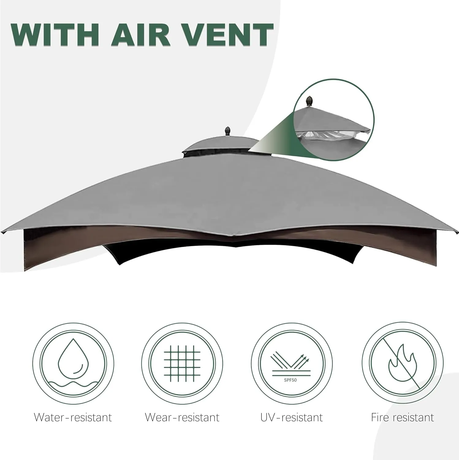 10X12 Replacement Gazebo Cover for Lowe's Gazebo Model #TPGAZ17-002C,TPGAZ17-002 (Grey)