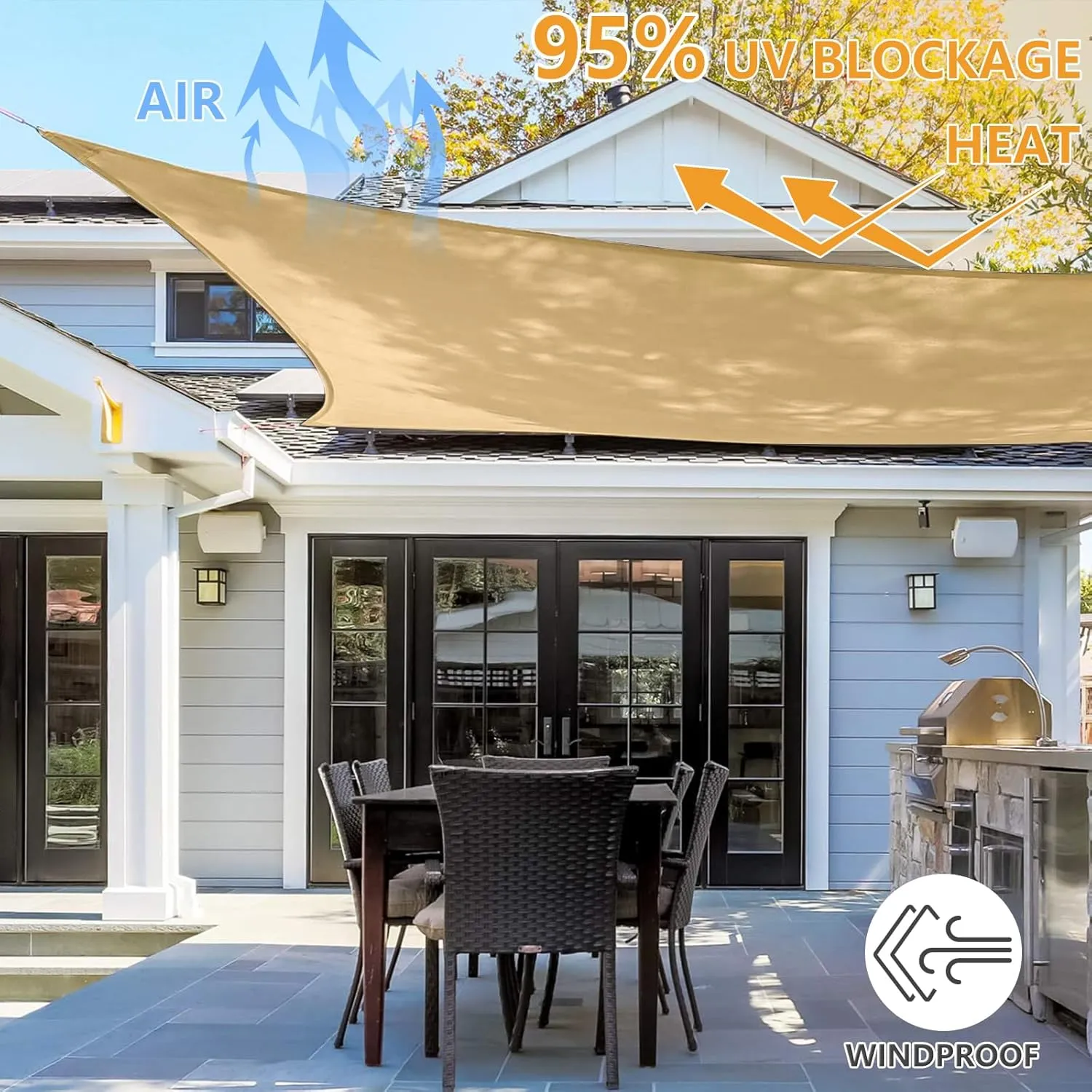 10'x13' Rectangle Sun Shade Sail, Outdoor Patio Sunshade Canopy Permeable Shade Sails UV Block Sun Cover for Backyard, Garden, Porch, Sand