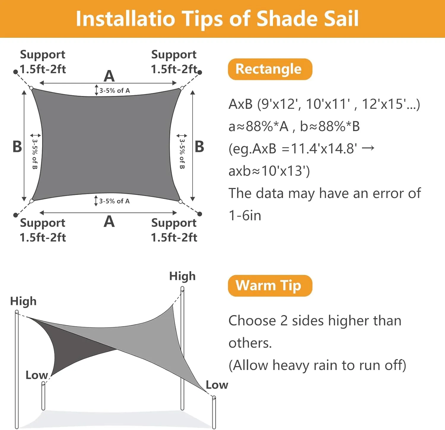 10'x13' Rectangle Sun Shade Sail, Outdoor Patio Sunshade Canopy Permeable Shade Sails UV Block Sun Cover for Backyard, Garden, Porch, Sand