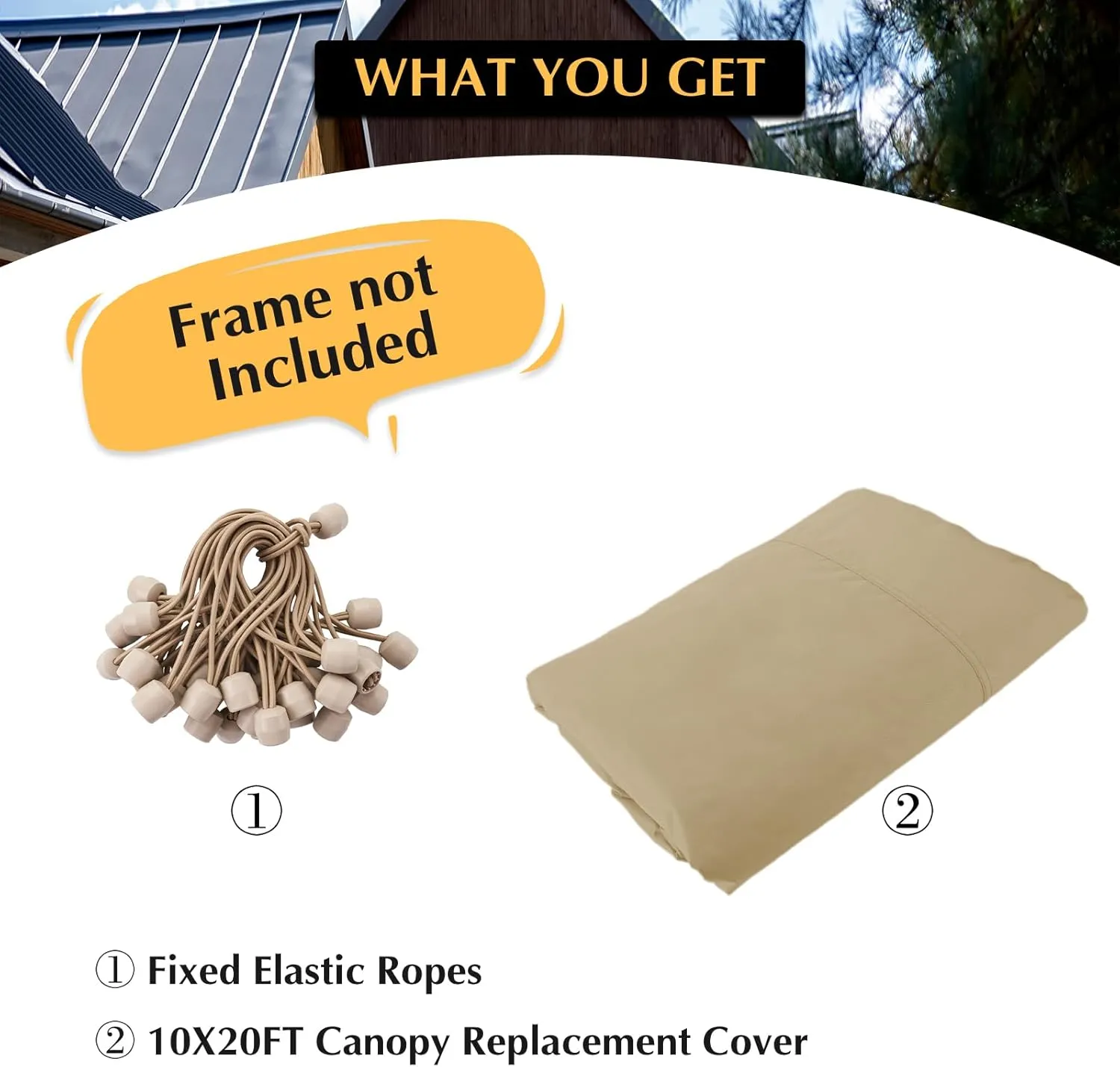 10x20 Canopy Replacement Cover, Carport Replacement Canopy Top Cover for 10' x 20' Frame, 800D Heavy Duty Waterproof & UV Protected Car Canopy with Ball Bungees (Frame is not Included) (Beige)
