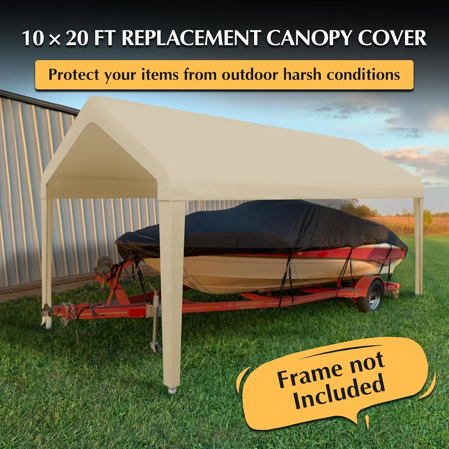 10x20 Canopy Replacement Cover, Carport Replacement Canopy Top Cover for 10' x 20' Frame, 800D Heavy Duty Waterproof & UV Protected Car Canopy with Ball Bungees (Frame is not Included) (Beige)