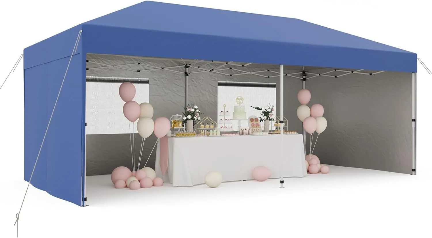10x20 Pop Up Canopy Tent with 4 Sidewall - One-Button Instant Setup, Heavy-Duty 210D Oxford Fabric & Rust-Proof Frame - 3 Adjustable Heights, Roller Bag, 6 Sandbags - UV Protection for Beach, Party