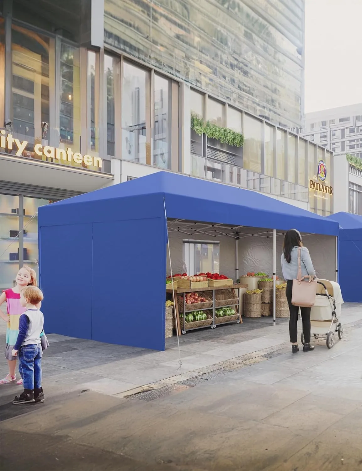 10x20 Pop Up Canopy Tent with 4 Sidewall - One-Button Instant Setup, Heavy-Duty 210D Oxford Fabric & Rust-Proof Frame - 3 Adjustable Heights, Roller Bag, 6 Sandbags - UV Protection for Beach, Party