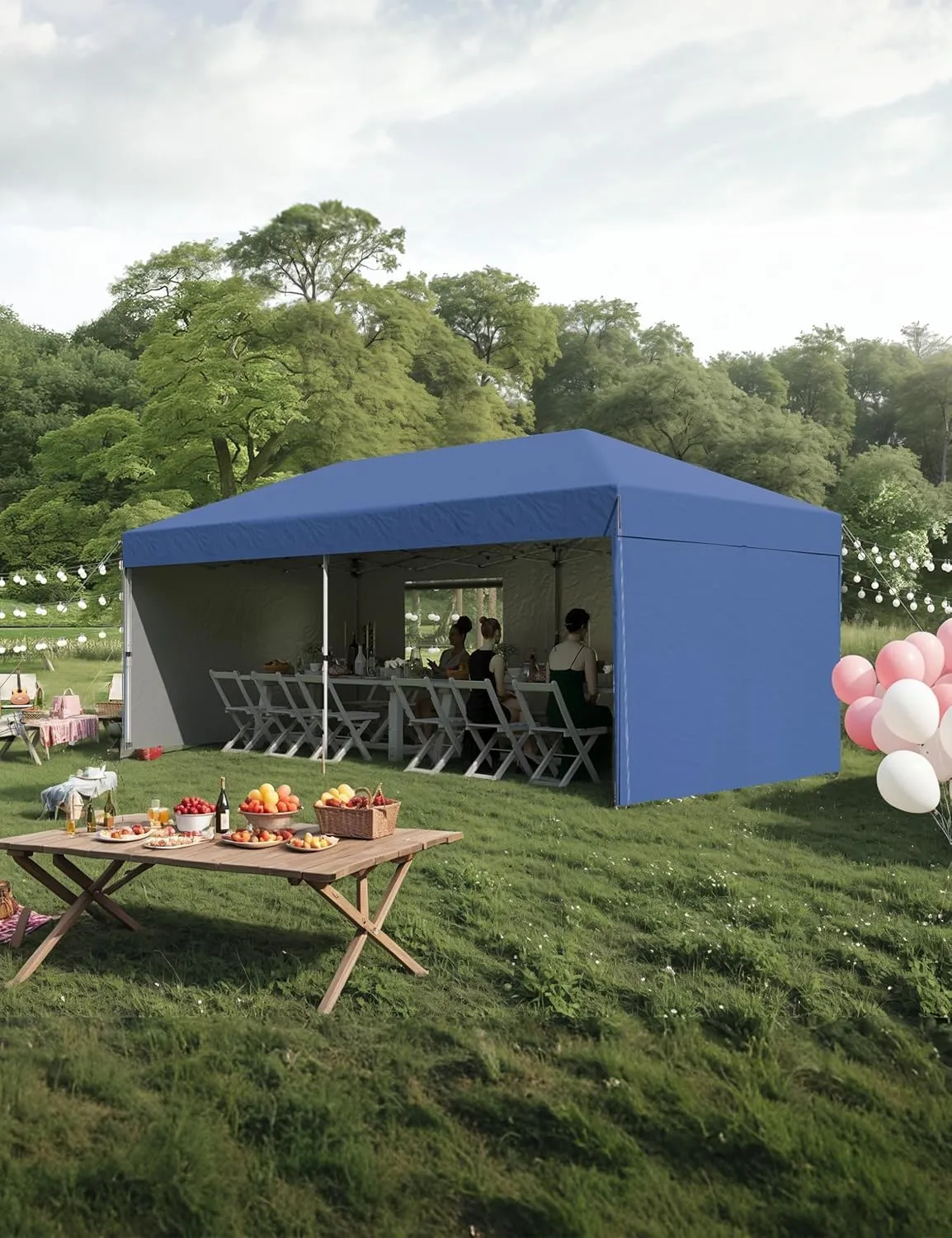 10x20 Pop Up Canopy Tent with 4 Sidewall - One-Button Instant Setup, Heavy-Duty 210D Oxford Fabric & Rust-Proof Frame - 3 Adjustable Heights, Roller Bag, 6 Sandbags - UV Protection for Beach, Party