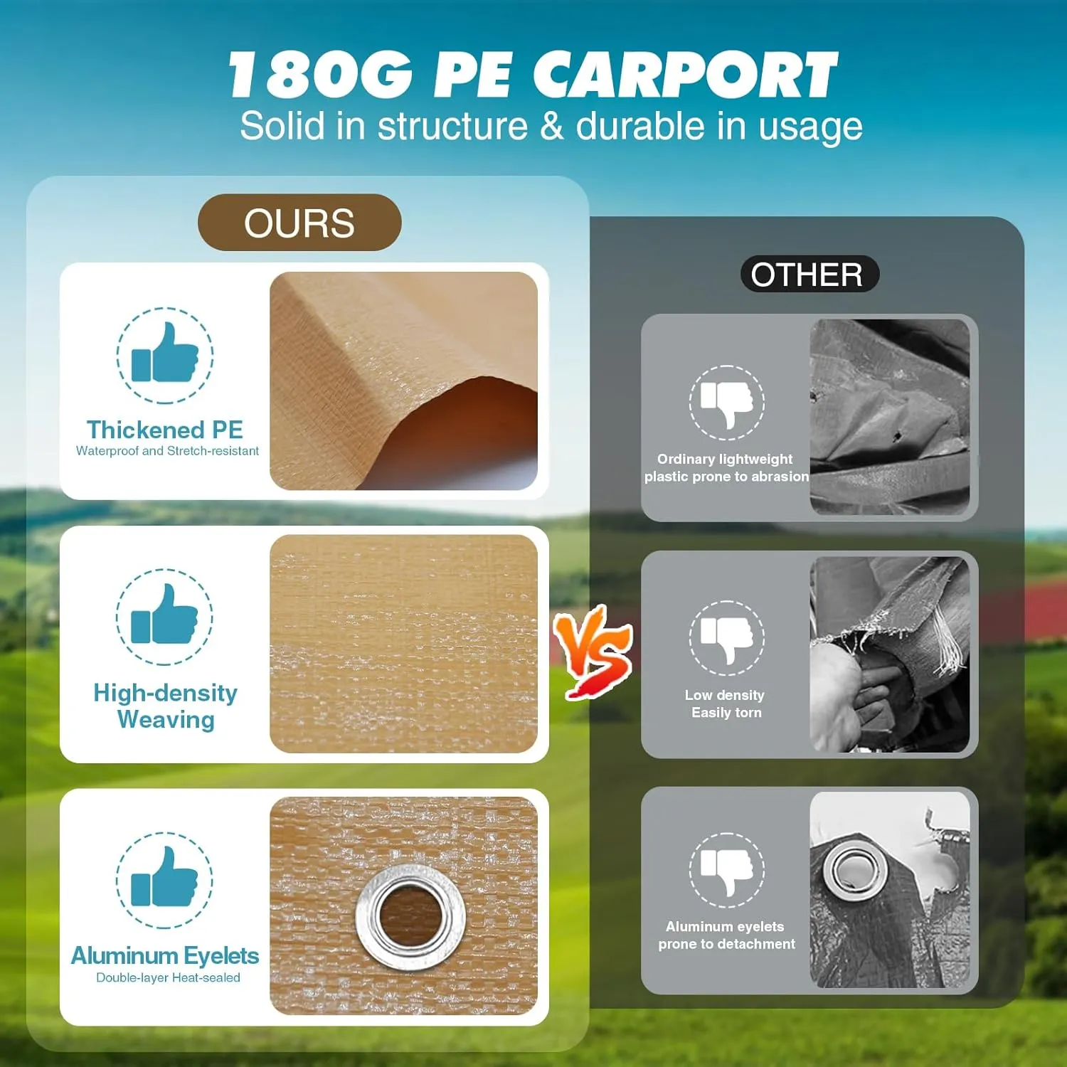 10x20FT Carport Canopy Replacement Cover Heavy Duty Waterproof & UV Protected, All Weather Car Shade Canopy with Ball Bungees (Beige, 10'x20', Frame is not Included)