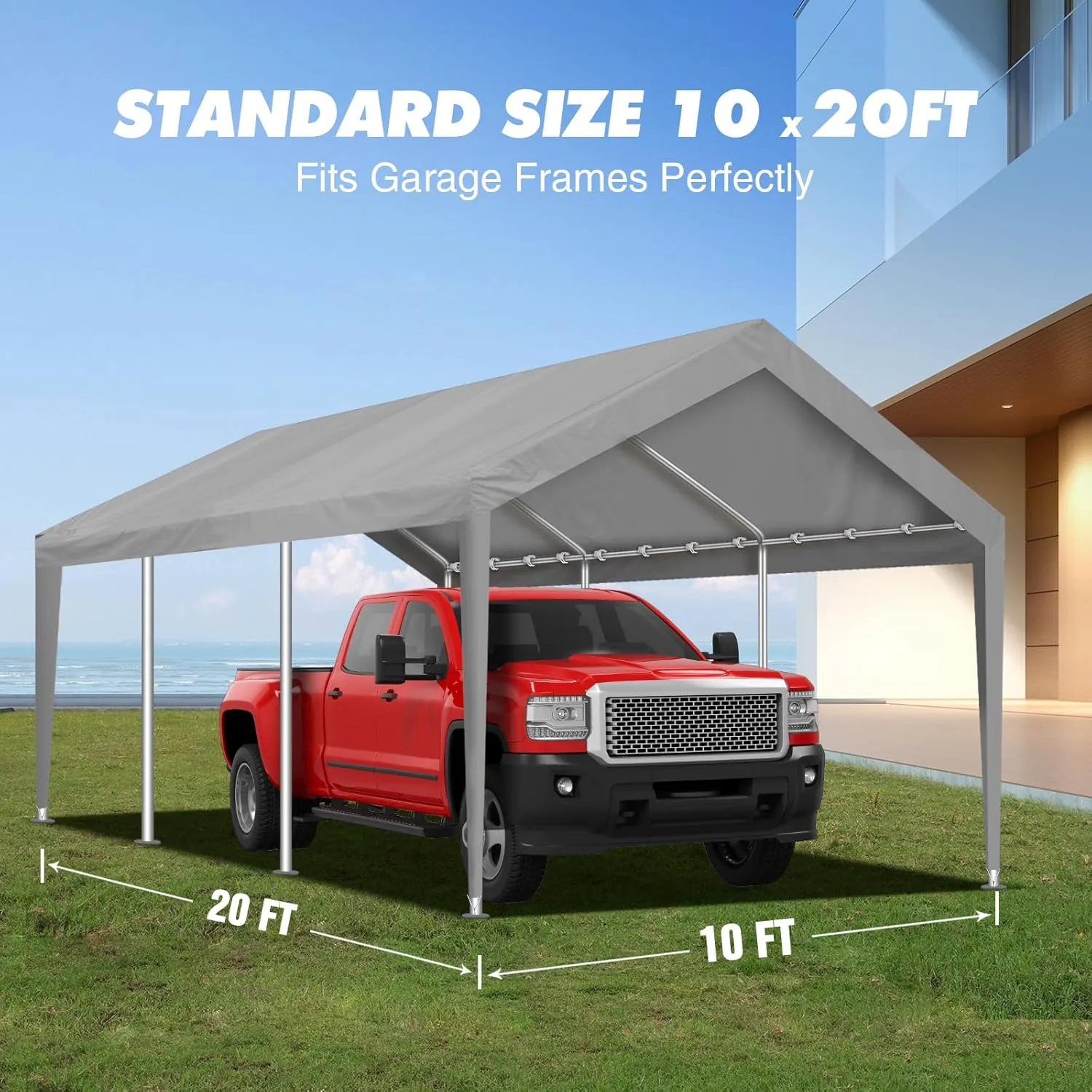 10x20FT Carport Canopy Replacement Cover Heavy Duty Waterproof & UV Protected, All Weather Car Shade Canopy with Ball Bungees (Grey-2, 10'x20')