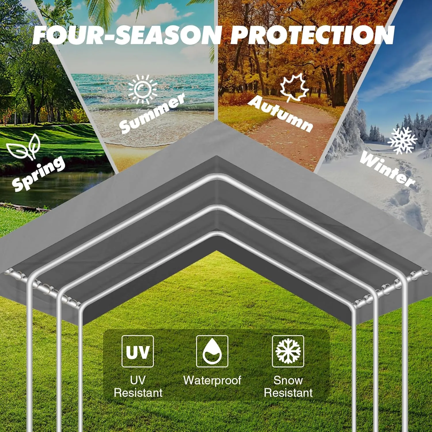 10x20FT Carport Canopy Replacement Cover Heavy Duty Waterproof & UV Protected, All Weather Car Shade Canopy with Ball Bungees (Grey-2, 10'x20')