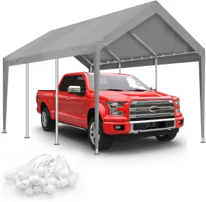10x20FT Carport Canopy Replacement Cover Heavy Duty Waterproof & UV Protected, All Weather Car Shade Canopy with Ball Bungees (Grey-2, 10'x20')