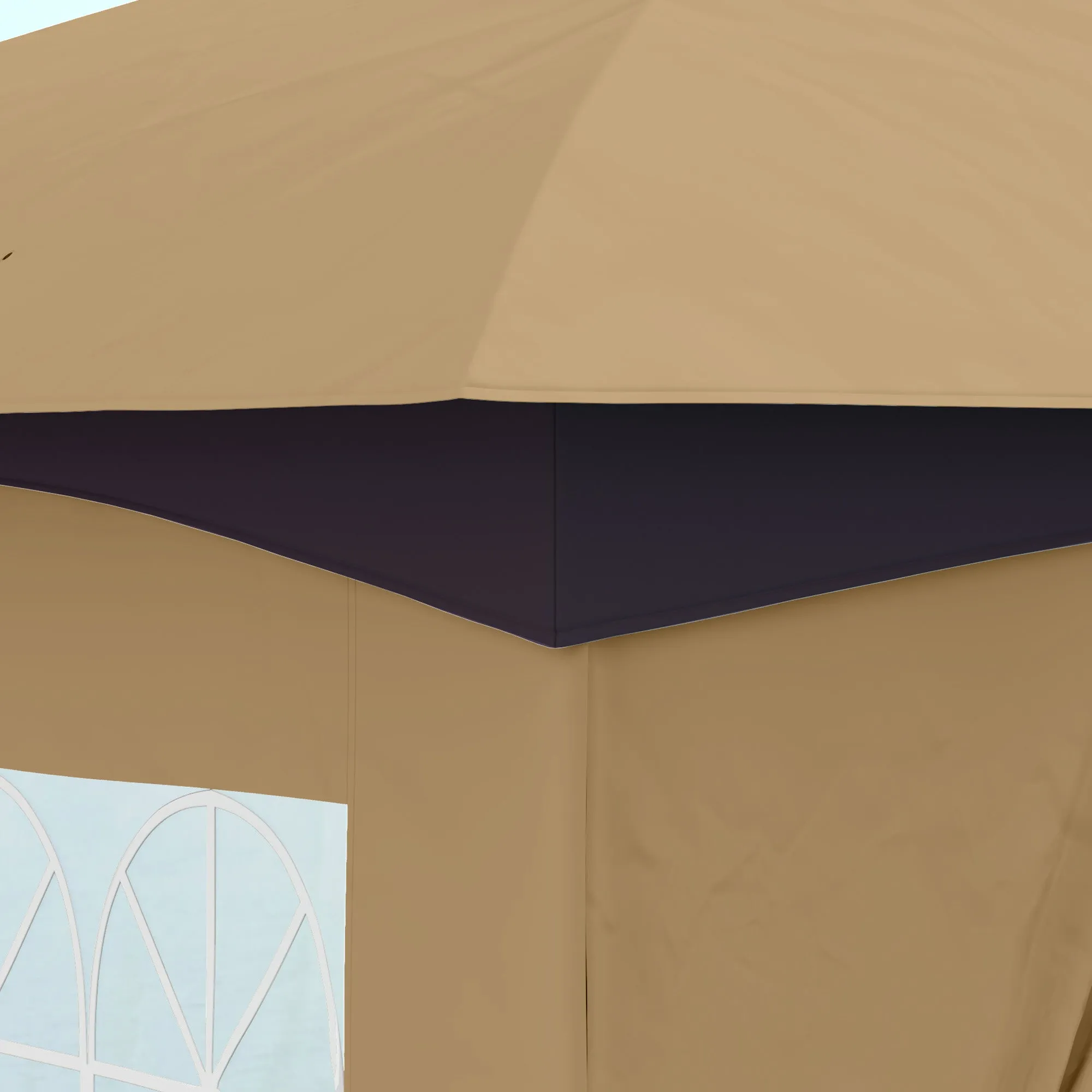 11' x 11' Double Roof Patio Gazebo with Curtains, Church Windows, Steel Frame, Beige