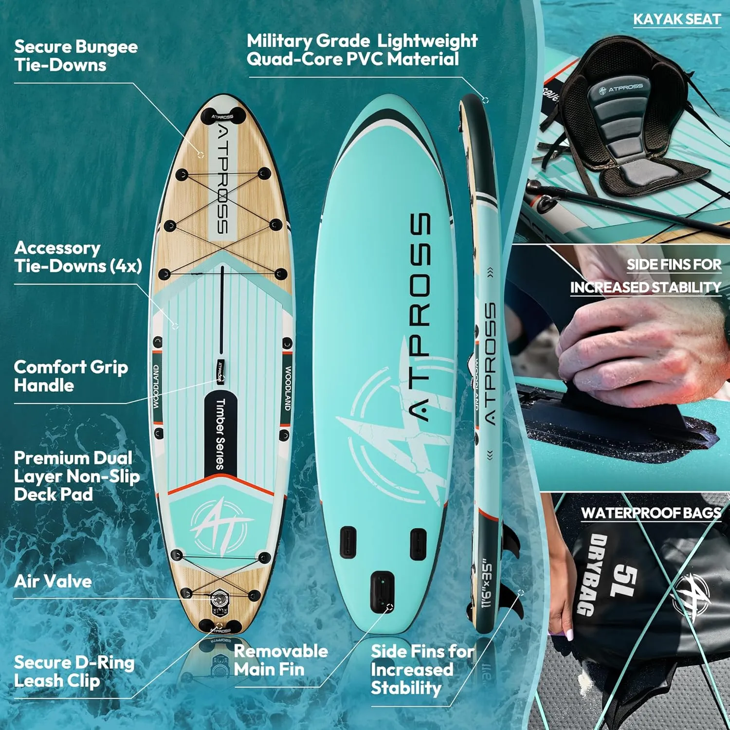 11'6"x35" Inflatable Stand Up Paddle Board 450LBS Weight Capacity Extra Wide Non-Slip Stable Deck Adult SUP,Premium Accessories Kit & Backpackfor Yoga, Fishing, Surf