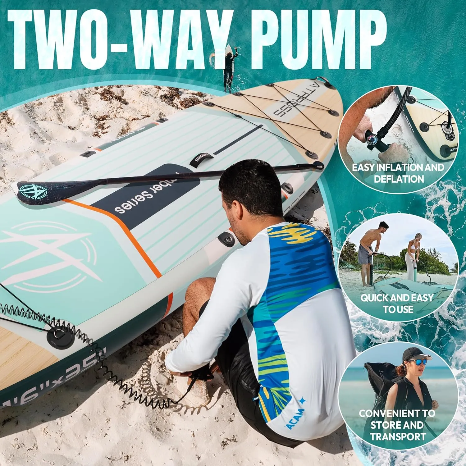 11'6"x35" Inflatable Stand Up Paddle Board 450LBS Weight Capacity Extra Wide Non-Slip Stable Deck Adult SUP,Premium Accessories Kit & Backpackfor Yoga, Fishing, Surf