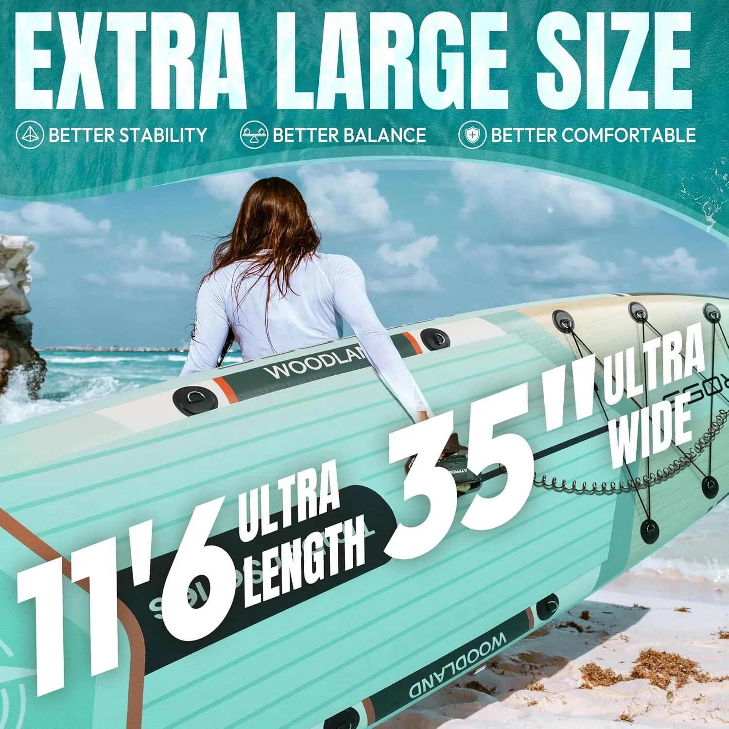 11'6"x35" Inflatable Stand Up Paddle Board 450LBS Weight Capacity Extra Wide Non-Slip Stable Deck Adult SUP,Premium Accessories Kit & Backpackfor Yoga, Fishing, Surf