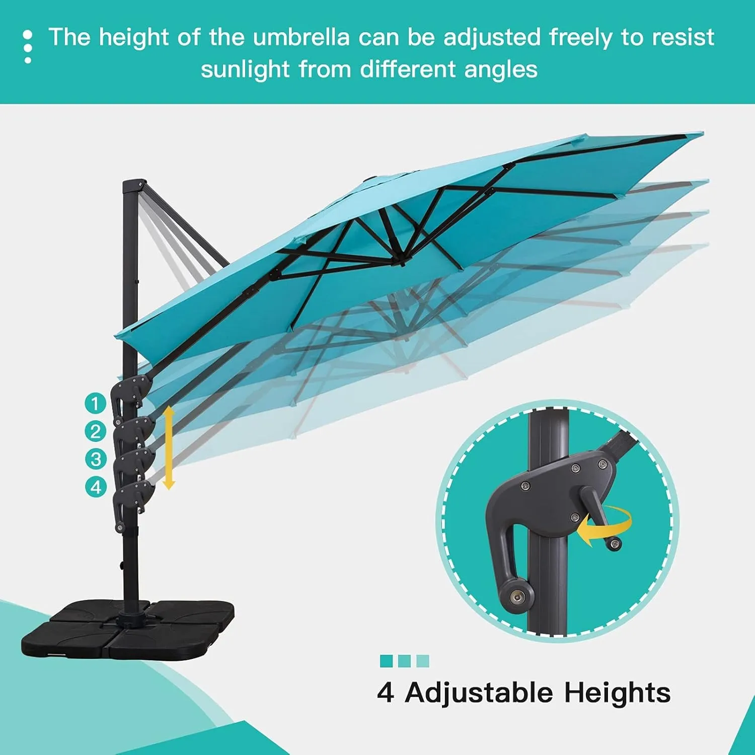 11FT Cantilever Patio Umbrella round Deluxe Offset Umbrella 360°Rotation & Integrated Tilting System Heavy Duty Patio Hanging Umbrella for Market Garden Deck Pool Backyard Patio (Blue)