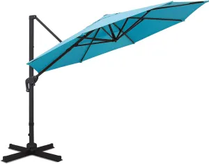11FT Cantilever Patio Umbrella round Deluxe Offset Umbrella 360°Rotation & Integrated Tilting System Heavy Duty Patio Hanging Umbrella for Market Garden Deck Pool Backyard Patio (Blue)