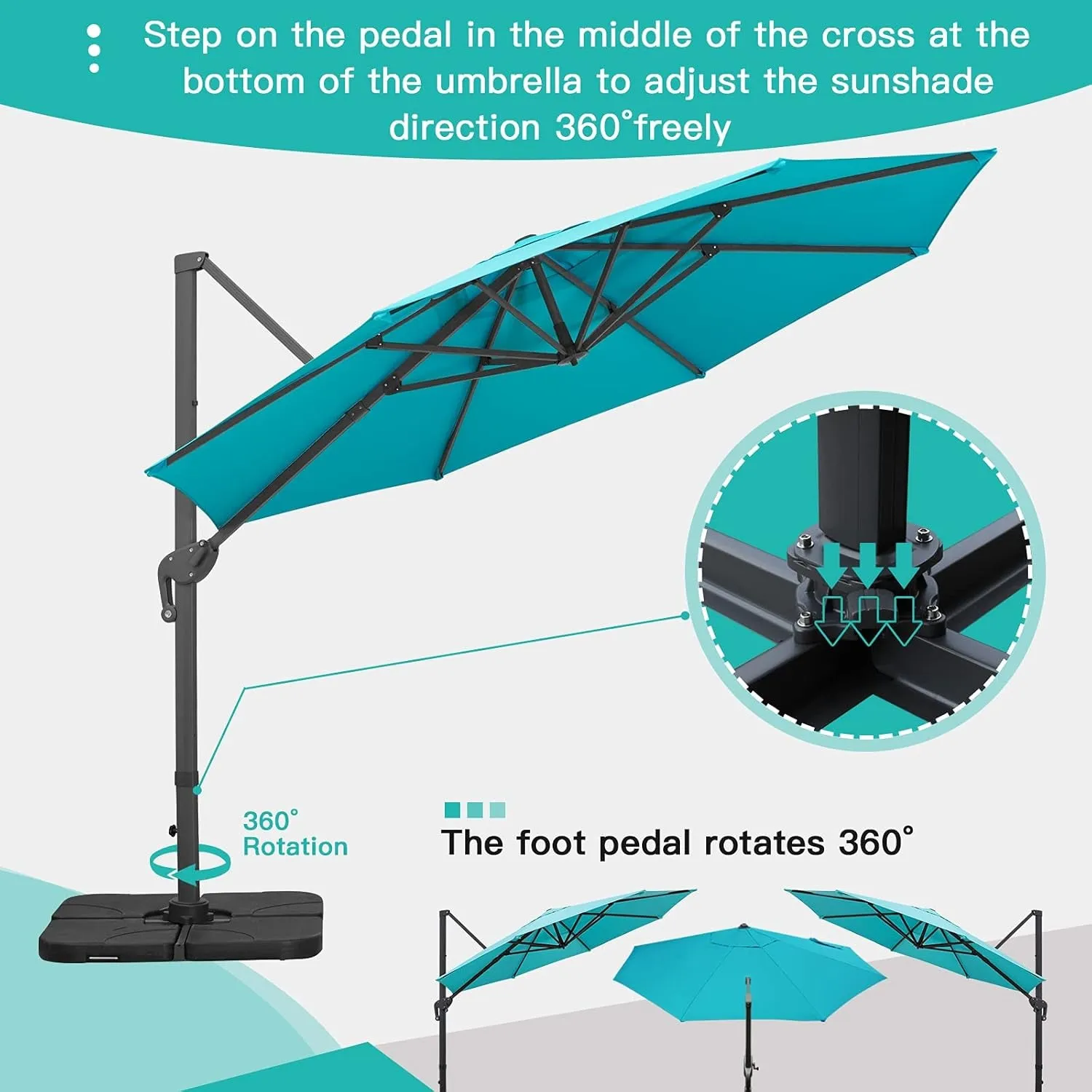 11FT Cantilever Patio Umbrella round Deluxe Offset Umbrella 360°Rotation & Integrated Tilting System Heavy Duty Patio Hanging Umbrella for Market Garden Deck Pool Backyard Patio (Blue)