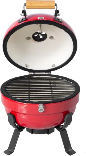 12 Inch Portable Ceramic Charcoal Grill with Folding Legs Mini/Small Stainless Steel Kamado for Outdoor Camping Picnic Patio Backyard Meat Barbecue Cooking Food Grade BBQ-Red