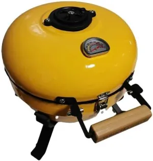 12 Inch Portable Ceramic Charcoal Grill with Folding Legs Mini/Small Stainless Steel Kamado for Outdoor Camping Picnic Patio Backyard Meat Barbecue Cooking Food Grade BBQ-Yellow