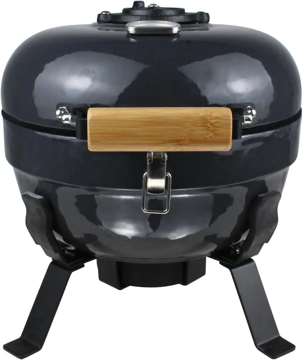 12 Inch Portable Mini/Small Ceramic Charcoal BBQ Grill with Folding Legs for Outdoor Cooking Barbecue Camping BBQ, Gift for Mother’s/Father‘s Day Valentine Christmas-Grey