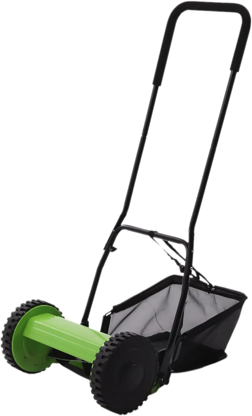 12 Inch Push Reel Lawn Mower, 5 Steel Blades Manual Leaf collecter with 6 Gallons Collection Bag, Motorless Lawn Mower for Picking Up Leaves, Grass, Driveways