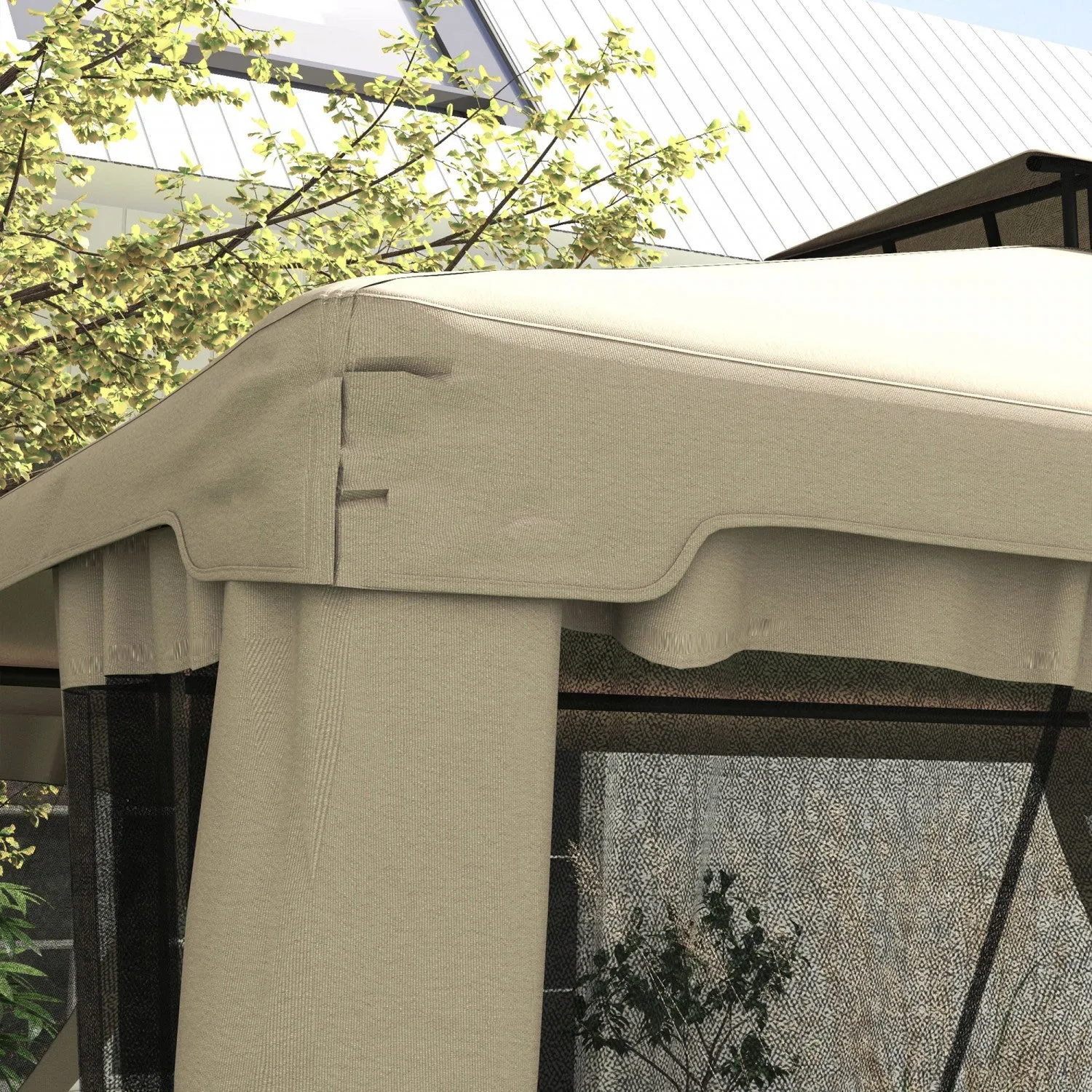 12' Outdoor Patio Gazebo Pavilion Canopy Tent With Netting, Taupe