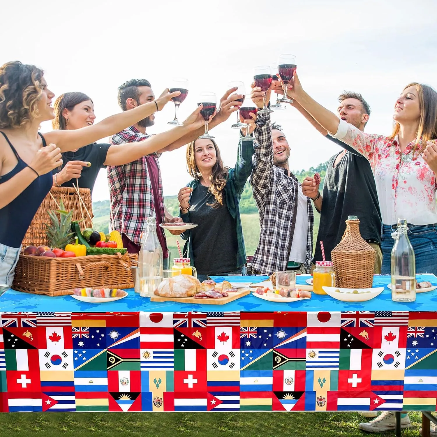 12 Pack International Flag Table Cover Patriotic Table Cloth World Country Flags Plastic Tablecloth for Festival Events Celebration Party Decorations Soccer Sports Beer Party, 108 x 54 Inch