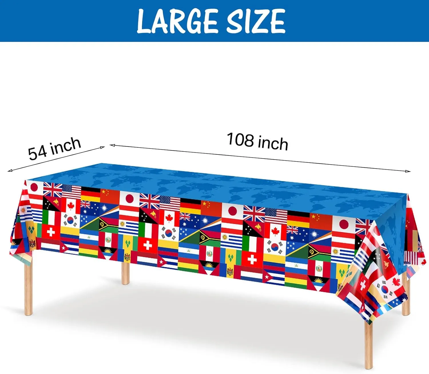 12 Pack International Flag Table Cover Patriotic Table Cloth World Country Flags Plastic Tablecloth for Festival Events Celebration Party Decorations Soccer Sports Beer Party, 108 x 54 Inch