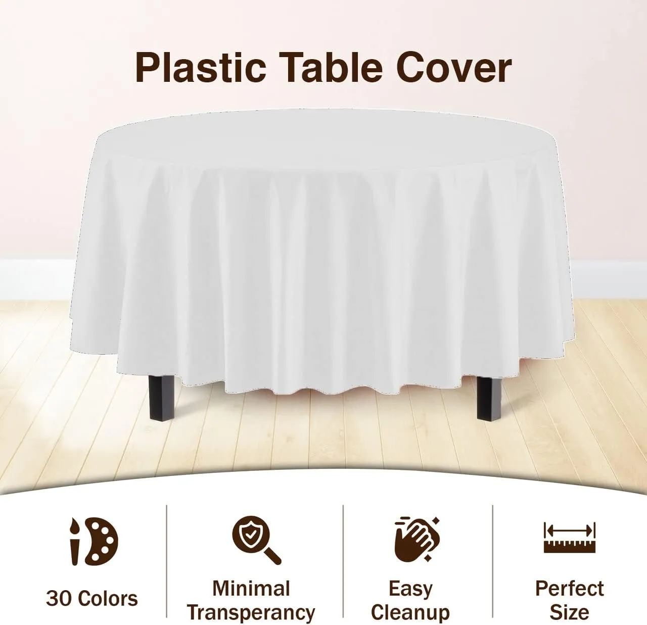 12-Pack Premium Plastic Tablecloth 84in. Round Table Cover - White