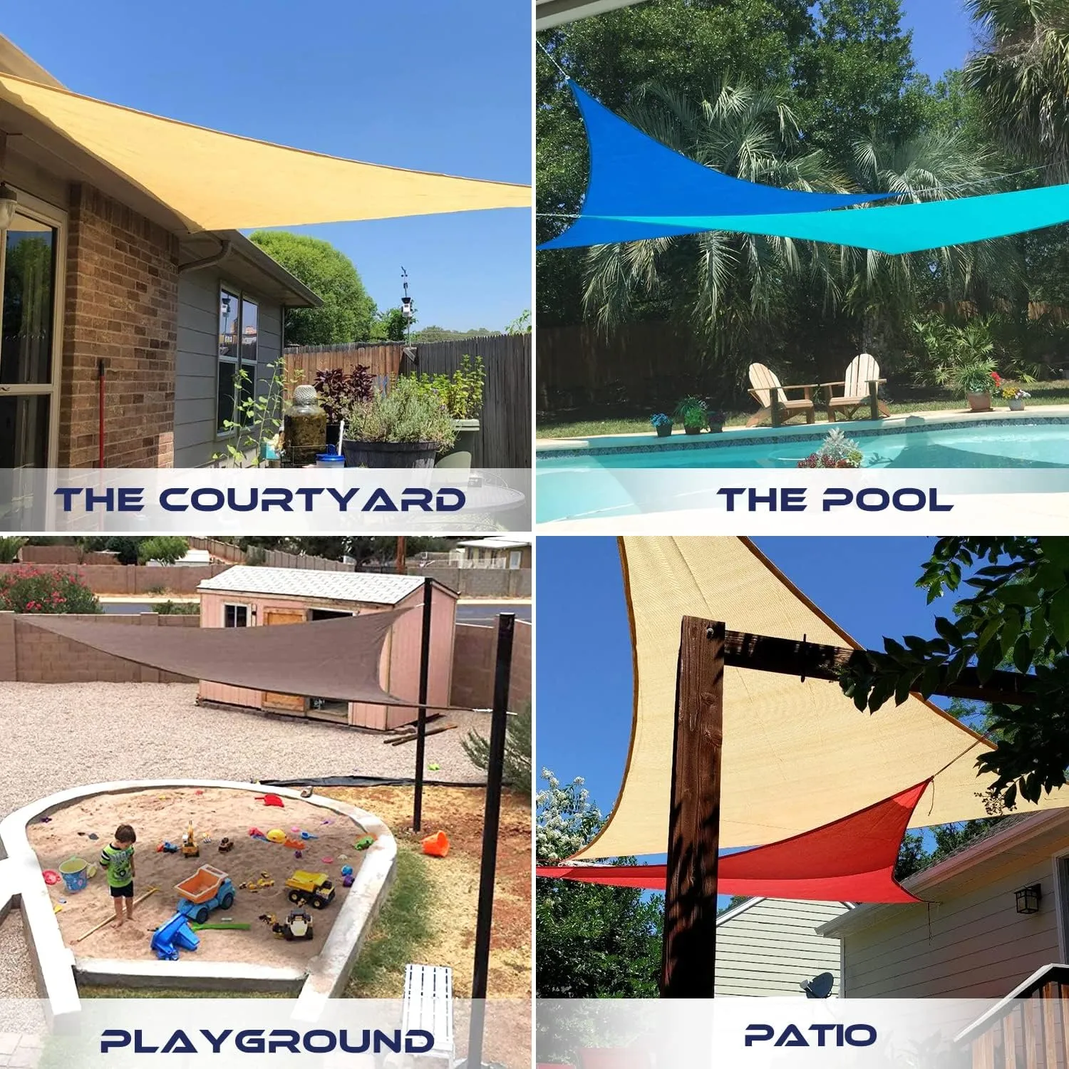 12' x 12' x 12' Sun Shade Sail Triangle Outdoor Canopy Cover UV Block for Backyard Porch Pergola Deck Garden Patio (Blue)