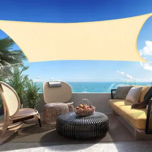 12' x 16' Beige Rectangle Sun Shade Sail Canopy Durable Fabric UV Block Awning, We Make Custom Sizes