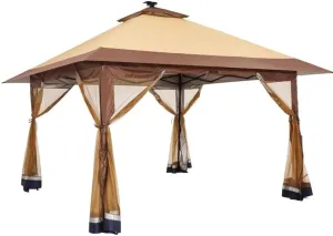 12×12FT Outdoor Canopy Tent with Mosquito Netting, Pop Up Patio Gazebo with Double Roof Design, Easy Up Screened Canopy for Backyard Party Outside, Dark Army Green