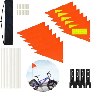 12PCS Bike Flag,Kabcifea 6 Feet Bike Safety Flag with Heavy Duty Fiberglass Flag Pole High Visibility Reflective Bike Trailer Safety Flag with Storage Bag Adjustable Bicycle Flag Pole for Cycling