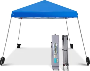 12x12 ft Pop Up Canopy Tent, Easy Up Instant Outdoor Canopy with Slant Legs, Wheeled Carry Bag, 4 Sandbags, 4 Ropes & 8 Stakes(12x12 Base 9x9 Top)- Blue