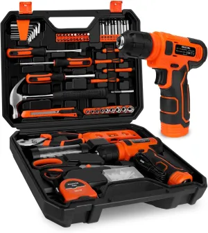 139-Piece Tool Set - Tool Kit with 8V Cordless Drill Driver in ToolBox Storage Case, General Household Drill Set for Home Repairs, Handyman, DIY Projects