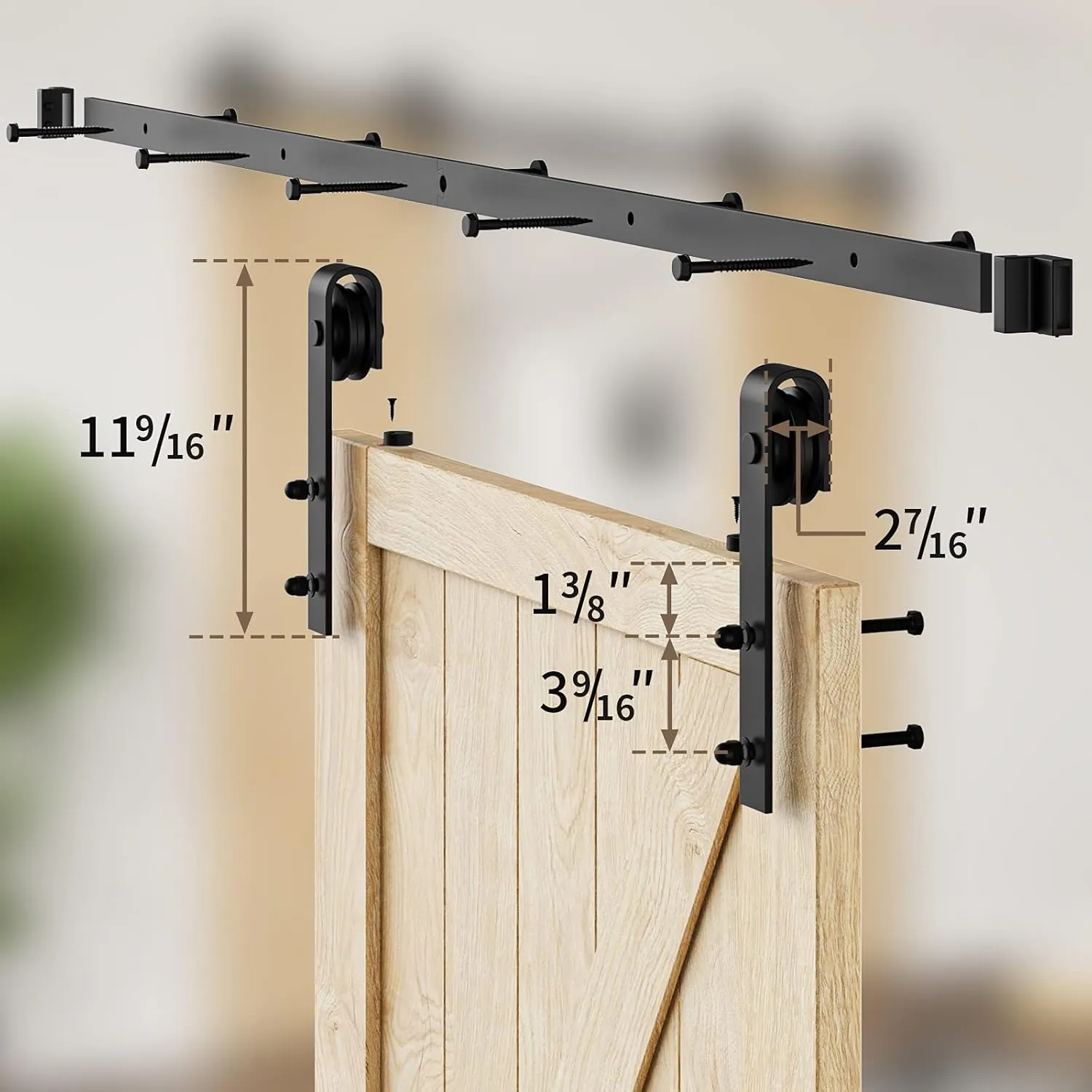 13ft Heavy Duty Sturdy Sliding Barn Door Hardware Kit Double Door - Smoothly and Quietly-Easy to Install - Fit 1 3/8-1 3/4 inch Thickness Door Panel(Black)(J Shape Hangers)