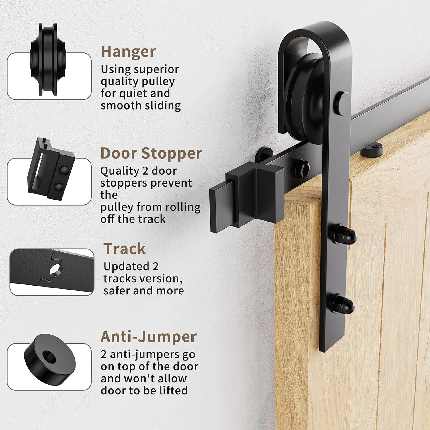 13ft Heavy Duty Sturdy Sliding Barn Door Hardware Kit Double Door - Smoothly and Quietly-Easy to Install - Fit 1 3/8-1 3/4 inch Thickness Door Panel(Black)(J Shape Hangers)