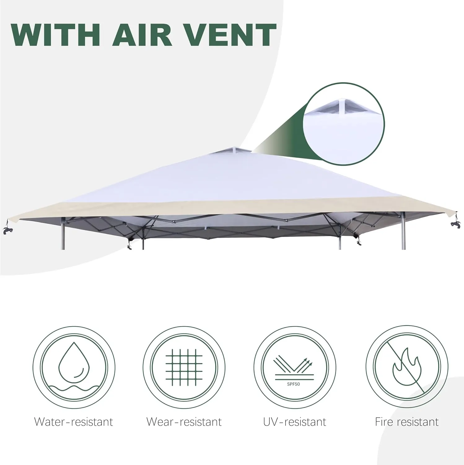13x13 Canopy Replacement Top with Air Vent Silver Coated Fit for Coleman Oasis, CORE 13 FT x 13 FT Instant Pop Up Canopy Frame, (Beige)