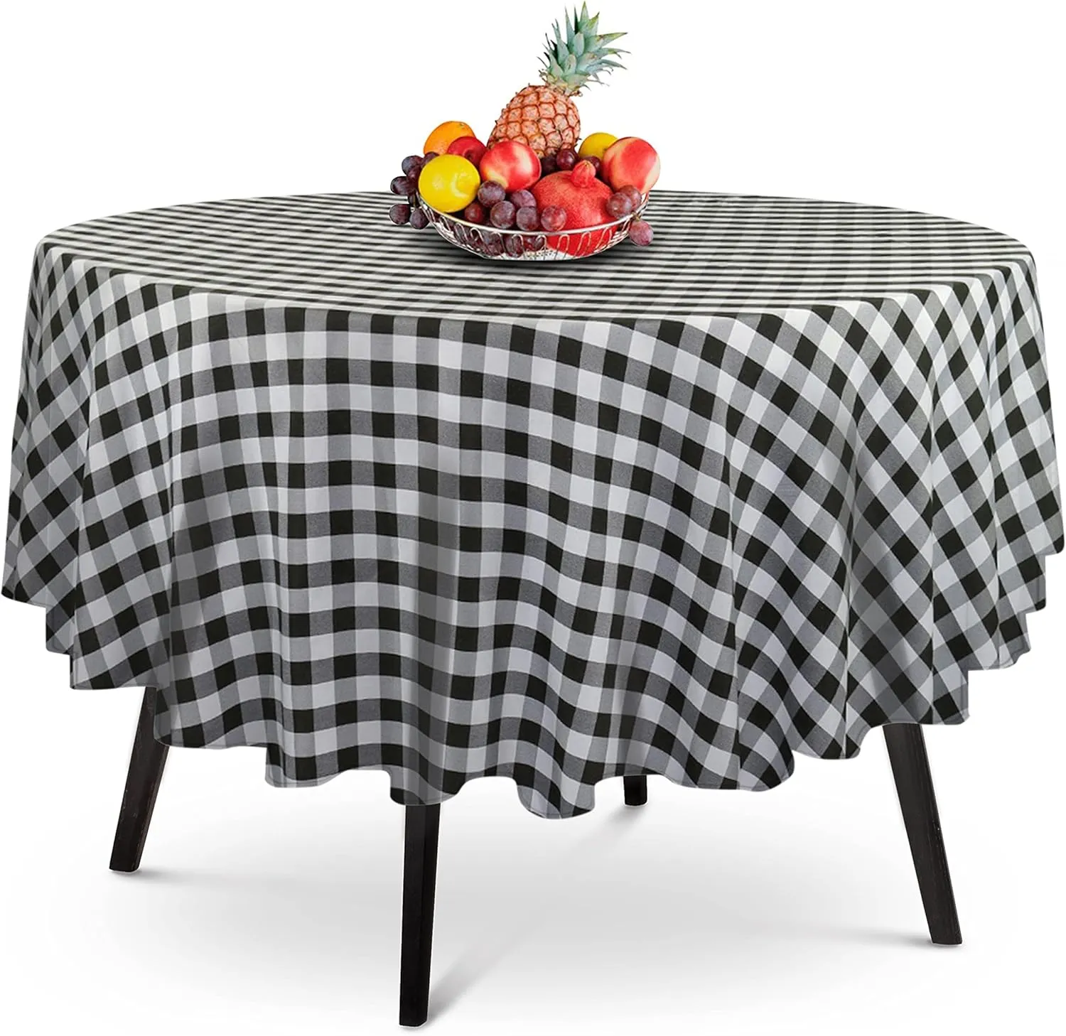 14 Pack Premium Round Checkered Black Plastic Tablecloth - 84 x 84 in. Disposable Round Plastic Table Cloth - Decorative Round Table Cover Smooth Table Cover - Disposable Table Cloths For Parties Use