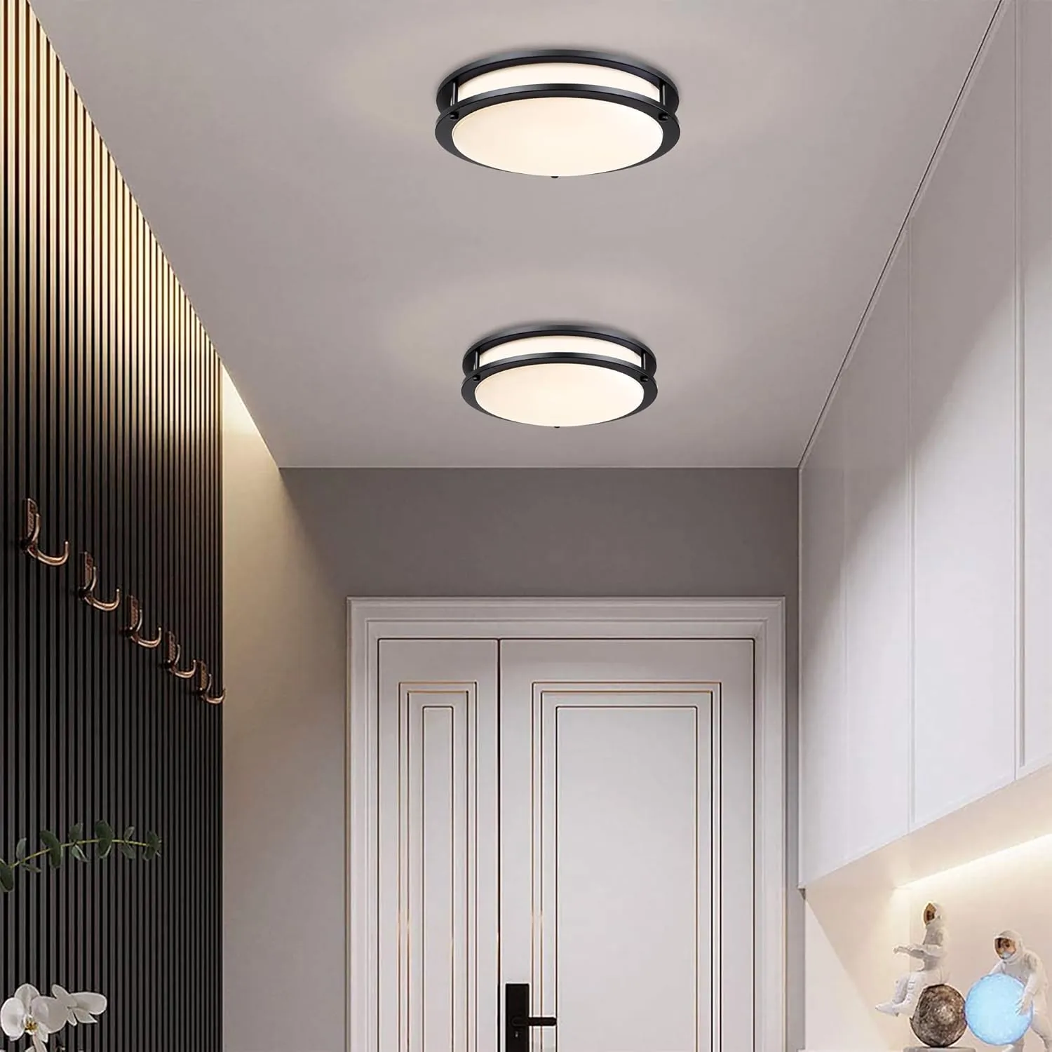 16 Inch Black Flush Mount Ceiling Light Fixture for Bedroom Bathroom, Matt Black LED Ceiling Light 3000K/4000K/5000K Dimmable Flush Mount LED Hallway Fixture, 16in, 25W