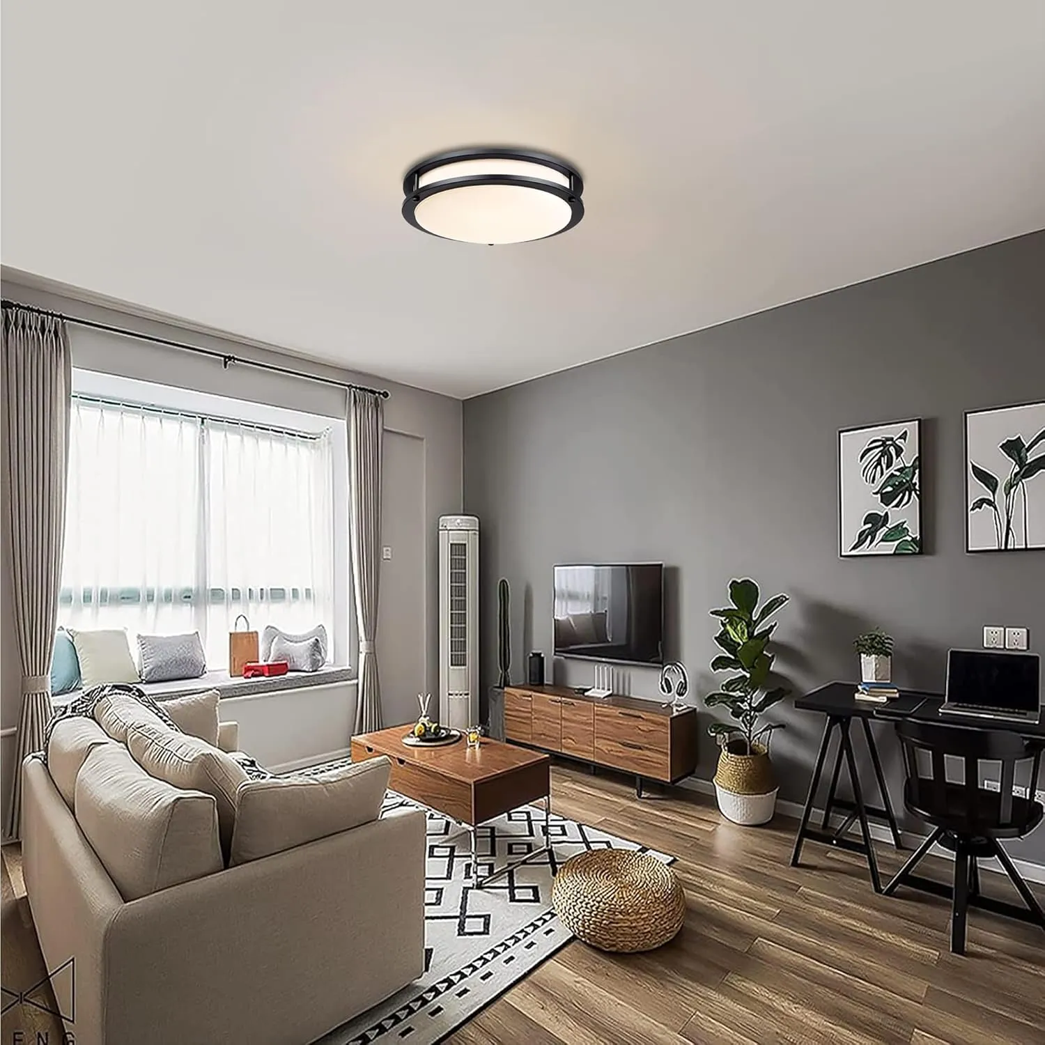16 Inch Black Flush Mount Ceiling Light Fixture for Bedroom Bathroom, Matt Black LED Ceiling Light 3000K/4000K/5000K Dimmable Flush Mount LED Hallway Fixture, 16in, 25W