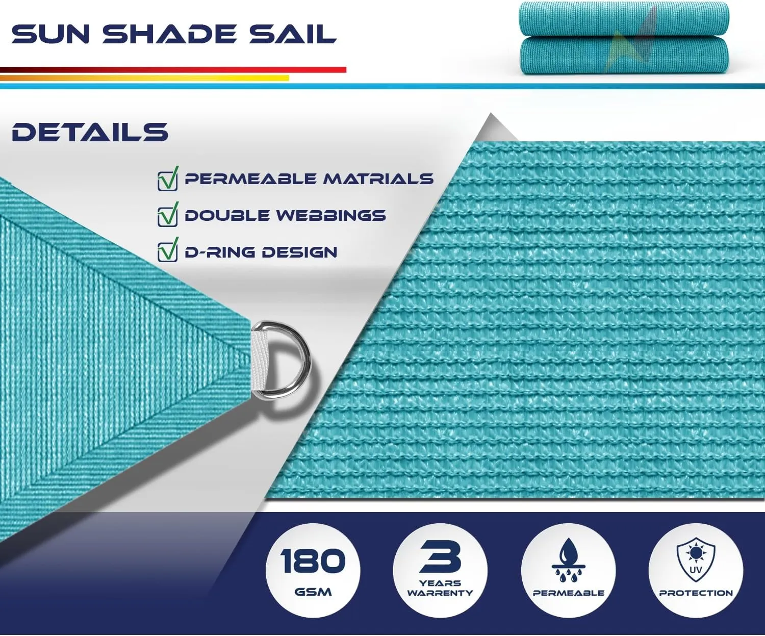 16' x 16' x 16' Sun Shade Sail Triangle Outdoor Canopy Cover UV Block for Backyard Porch Pergola Deck Garden Patio (Turquoise)