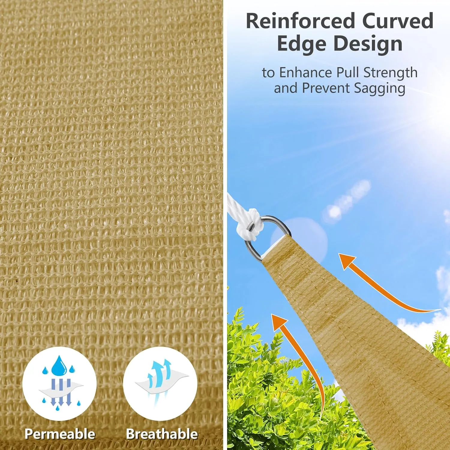16'x16'x16' Triangle Sun Shade Sail, Outdoor Patio Sunshade Canopy Permeable Shade Sails UV Block Sun Cover for Backyard, Garden, Porch, Sand