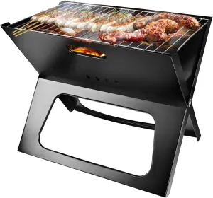 17” Foldable Portable Camping BBQ Grill， with 170 sq in Cooking Area 572°F Heat,Resistant & Triangular Base for RV Beach Backyard