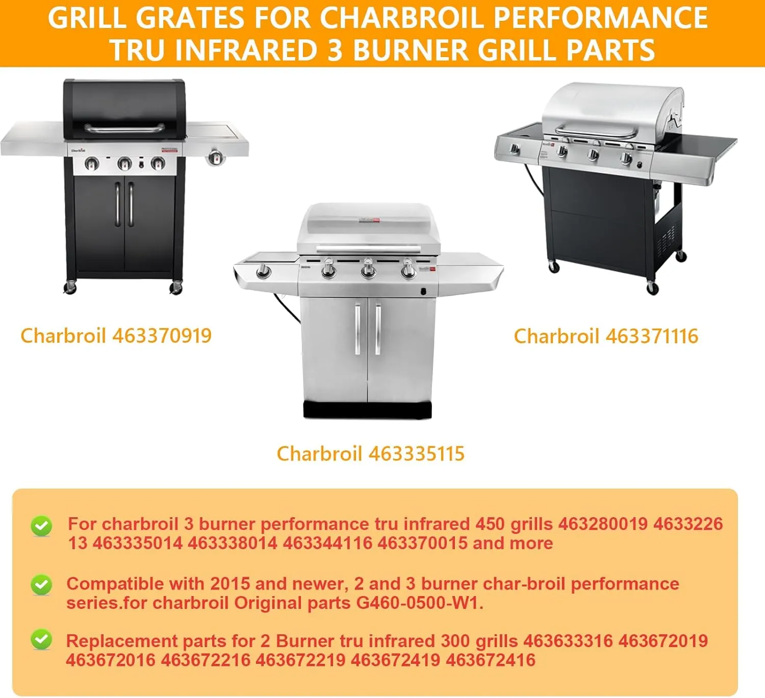 17 inch Infrared Grill Grates for CharBroil G460-0500-W1 Performance Tru Infrared 3 Burner Grill Replacement Parts, Char-broil 463371116 463370919 463344116 463370015 463335115 463335014 Parts, 3 PCS
