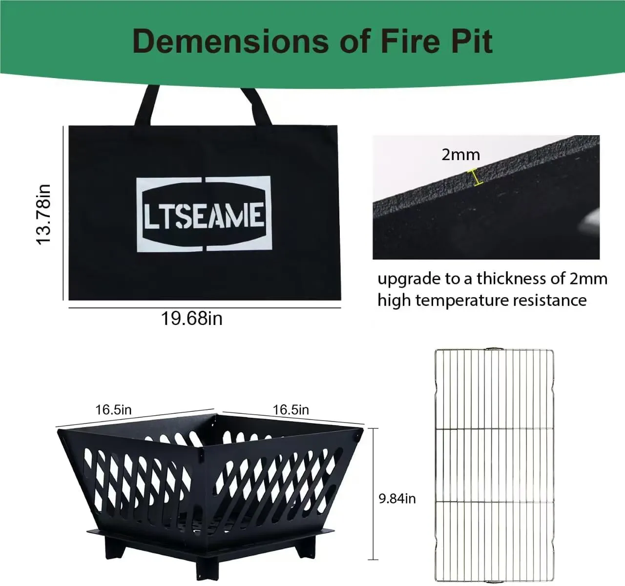 17 inch Portable Fire Pit with BBQ Grill for Collapsible Plug Fire Pit Suitable for Camping, Picnics, Courtyards, Garden Bonfires and Outdoor Firewood with Storage Bag (Trapezoid S-17in)
