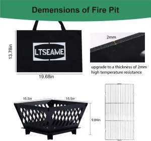 17 inch Portable Fire Pit with BBQ Grill for Collapsible Plug Fire Pit Suitable for Camping, Picnics, Courtyards, Garden Bonfires and Outdoor Firewood with Storage Bag (Trapezoid S-17in)